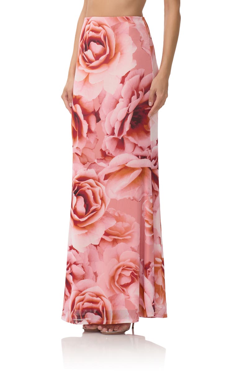 AFRM Tegan Allover Print Mermaid Skirt, Alternate, color, Peach Roses