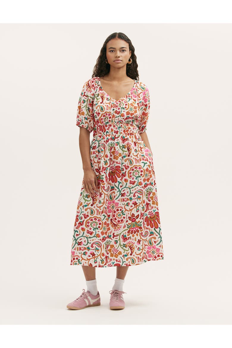 Estee Floral Crepe Midi Smock Dress, Main, color, Ivory Floral