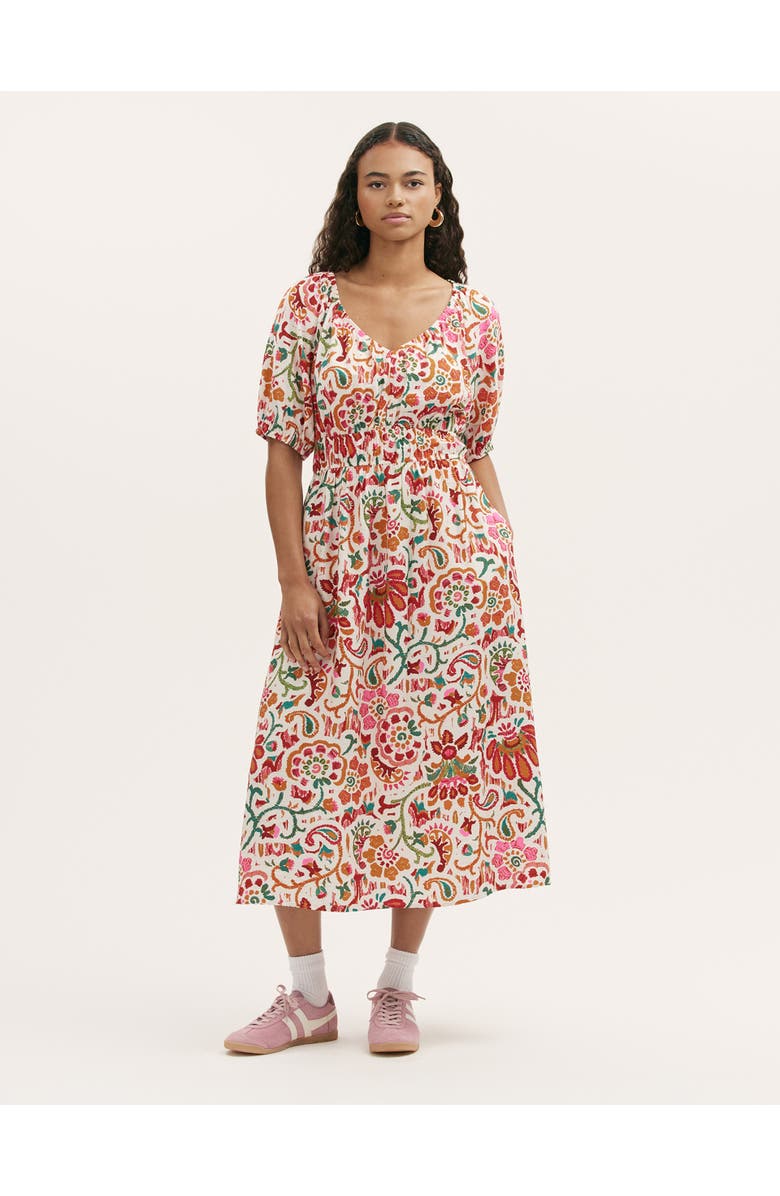 Finery London Estee Floral Crepe Midi Smock Dress, Main, color, Ivory Floral