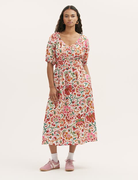 Estee Floral Crepe Midi Smock Dress