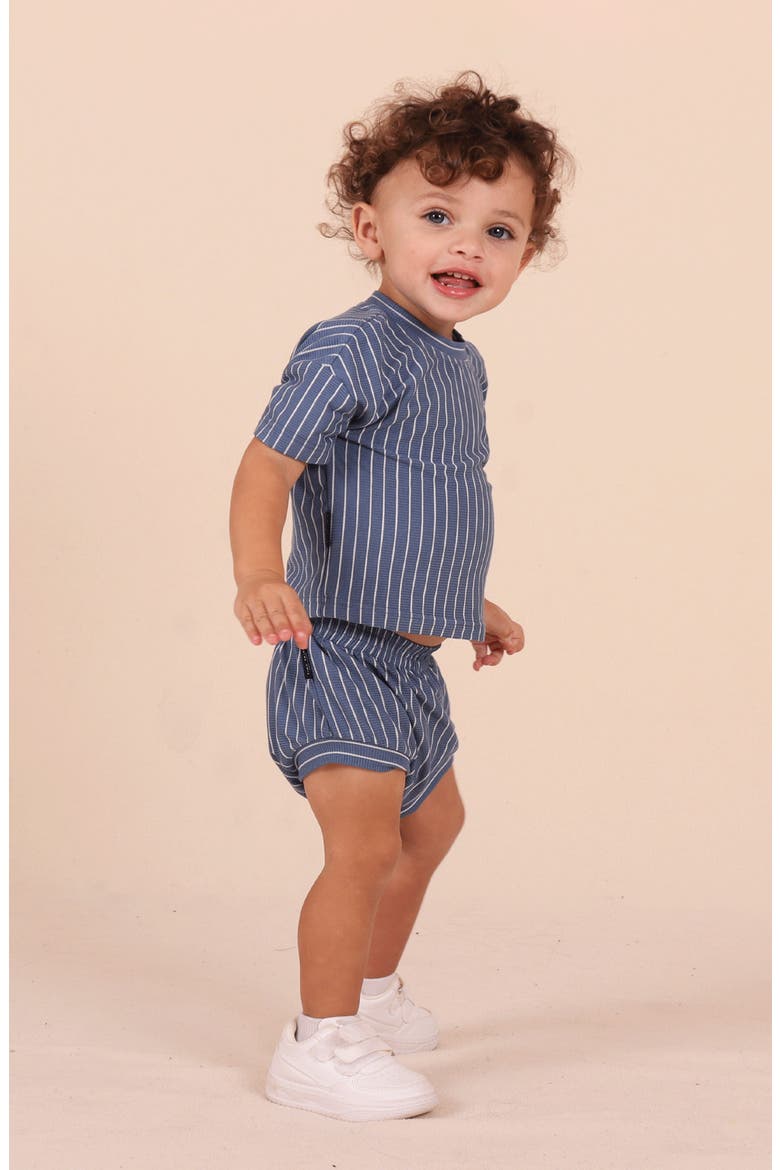Rib Stripe Top & Shorts Set, Alternate, color, BLUE