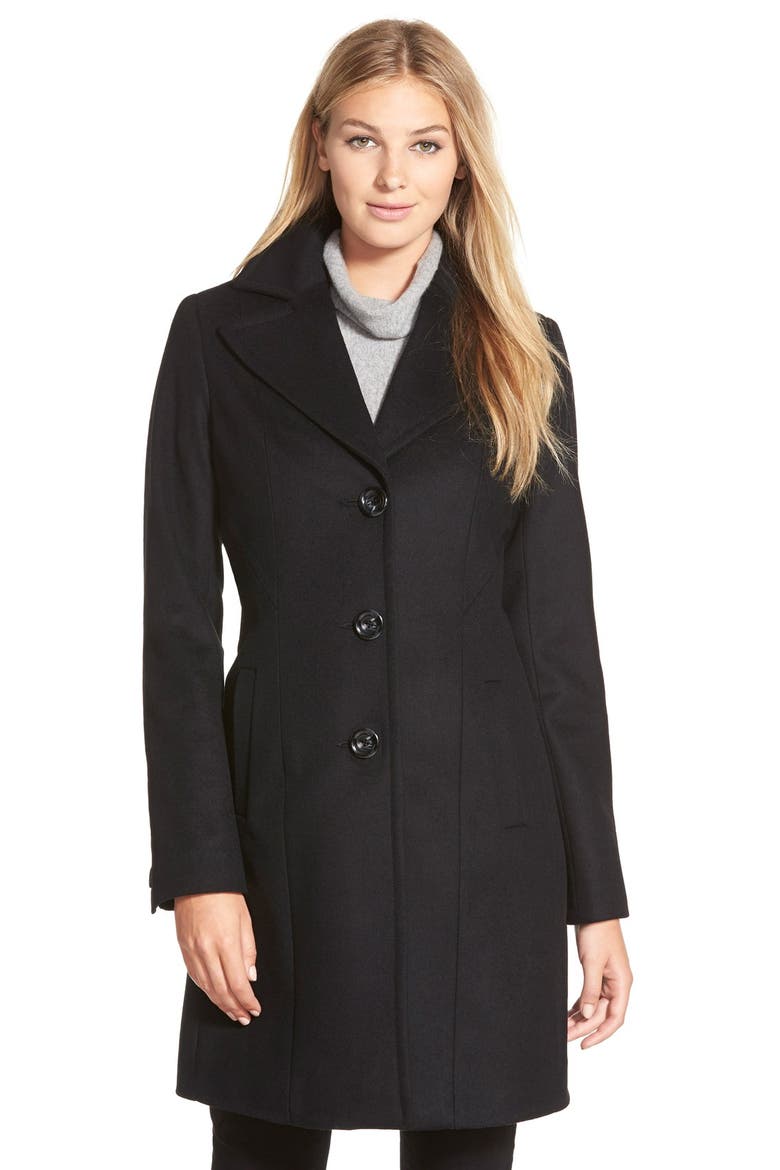 Single Breasted Wool Blend Coat, Main, color, BLACK