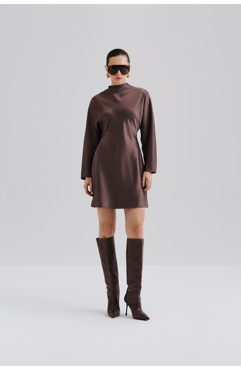 Malina Zora Barrel Long Sleeve Mini Dress, Main, color, Chocolate