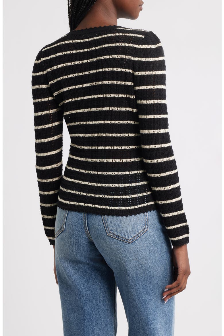 Therese Stripe Open Knit Pima Cotton & Silk Cardigan, Alternate, color, NOIR ALLAIRE STRIPE