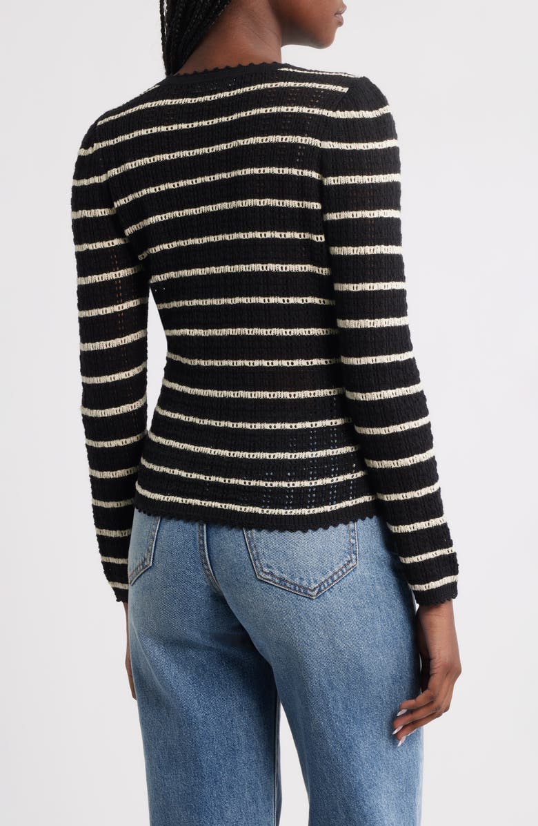 DÔEN Therese Stripe Open Knit Pima Cotton & Silk Cardigan, Alternate, color, Noir Allaire Stripe