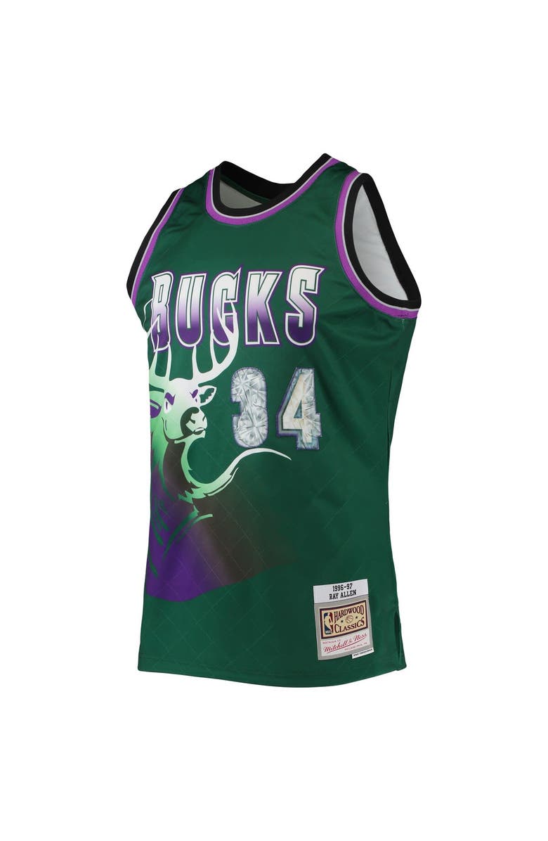 Mitchell & Ness Men's Mitchell & Ness Ray Allen Green Milwaukee Bucks 1996/97 Hardwood Classics NBA 75th Anniversary Diamond Swingman Jersey, Alternate, color, Green
