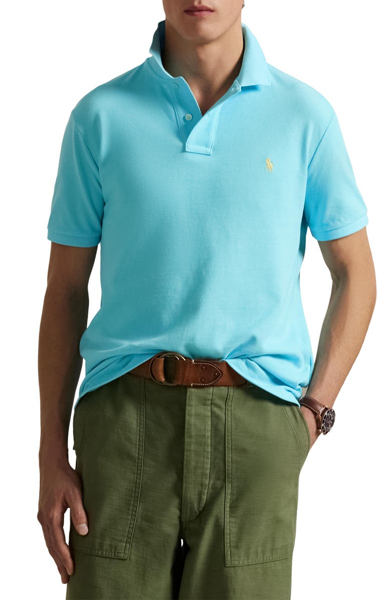 Polo Ralph Lauren The Iconic Solid Aqua Cotton Piqué Polo, Main, color, 
