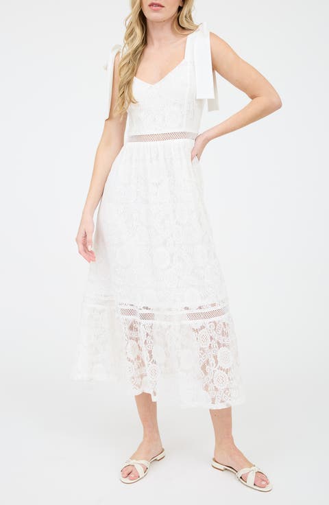 Tie Shoulder Lace Midi Dress