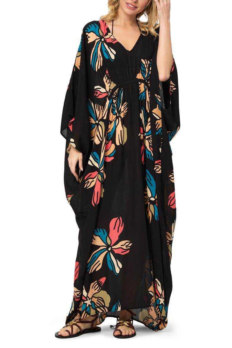 Island Bloom Caftan, Main, color, BLACK