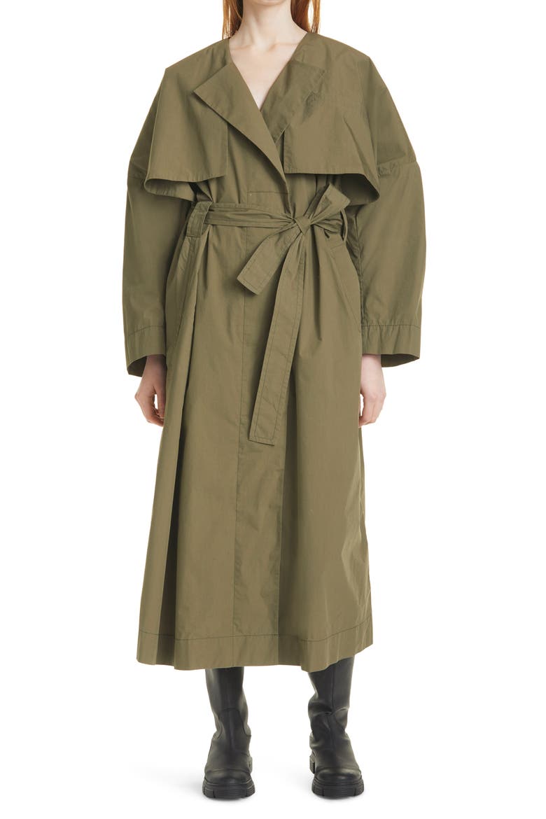 Stretch Canvas Trench Coat, Main, color, KALAMATA