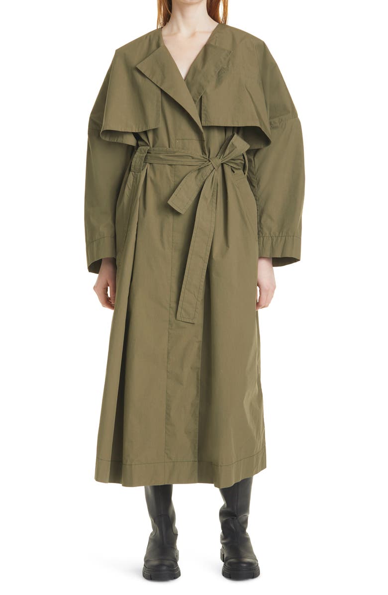 Ganni Stretch Canvas Trench Coat, Main, color,