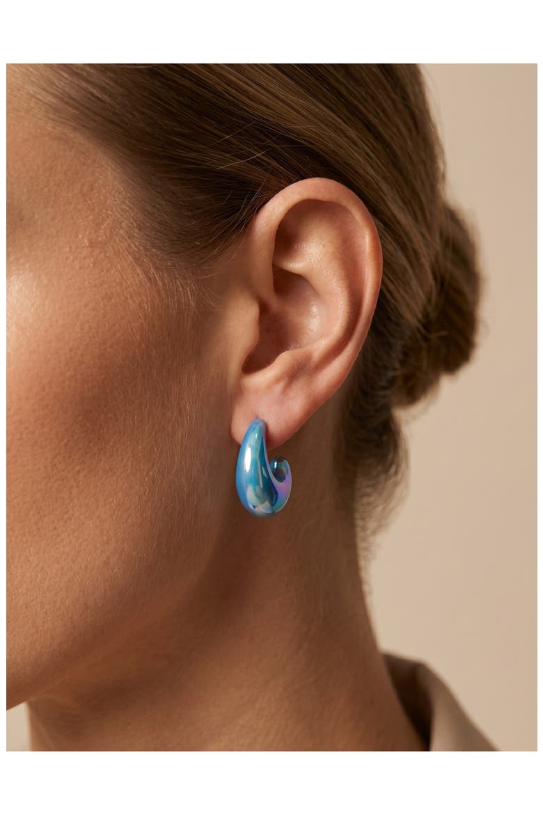 Mini Teardrop Hoop Earrings, Alternate, color, BLUE
