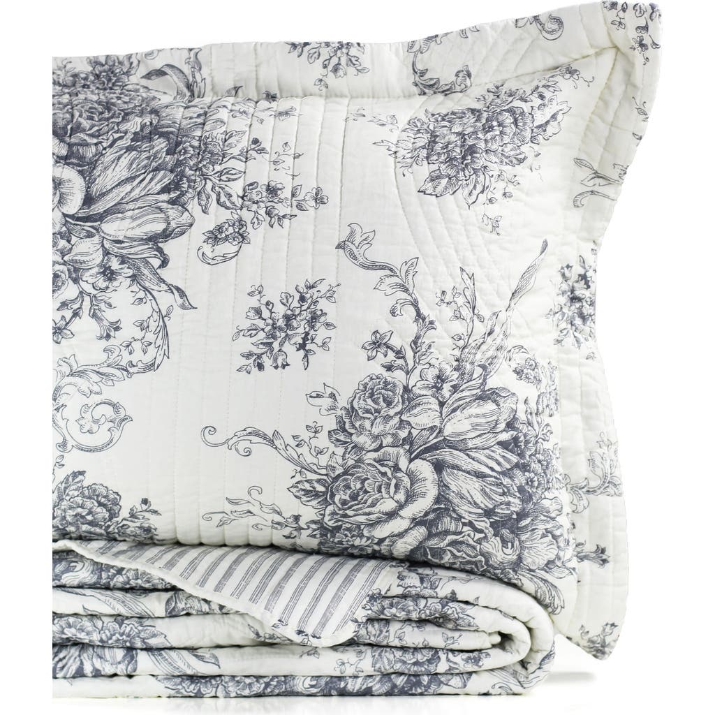 Melange Home Toile Reversible Cotton Quilt Set In Grey