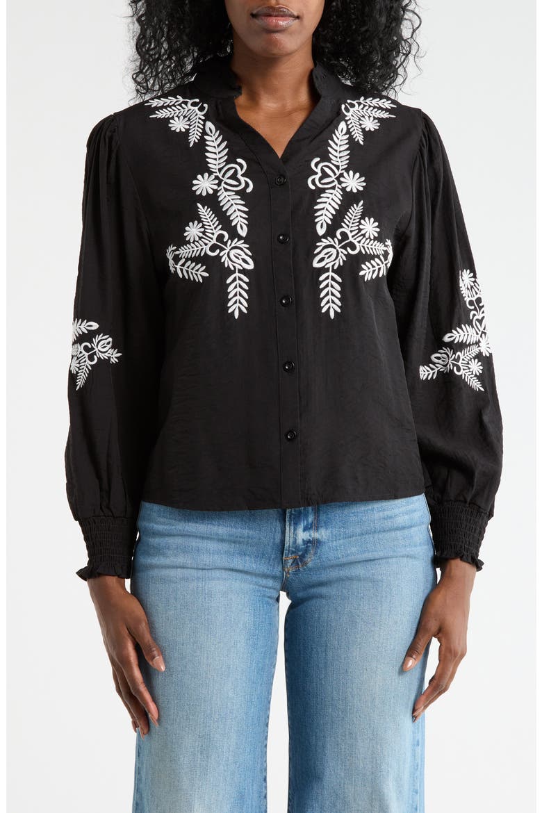 Embroidered Buttoned Top, Main, color, BLACK/ WHITE