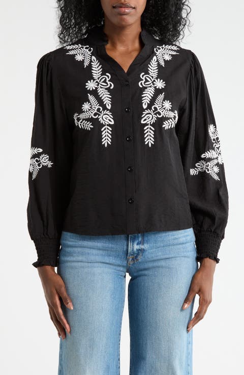 Embroidered Buttoned Top