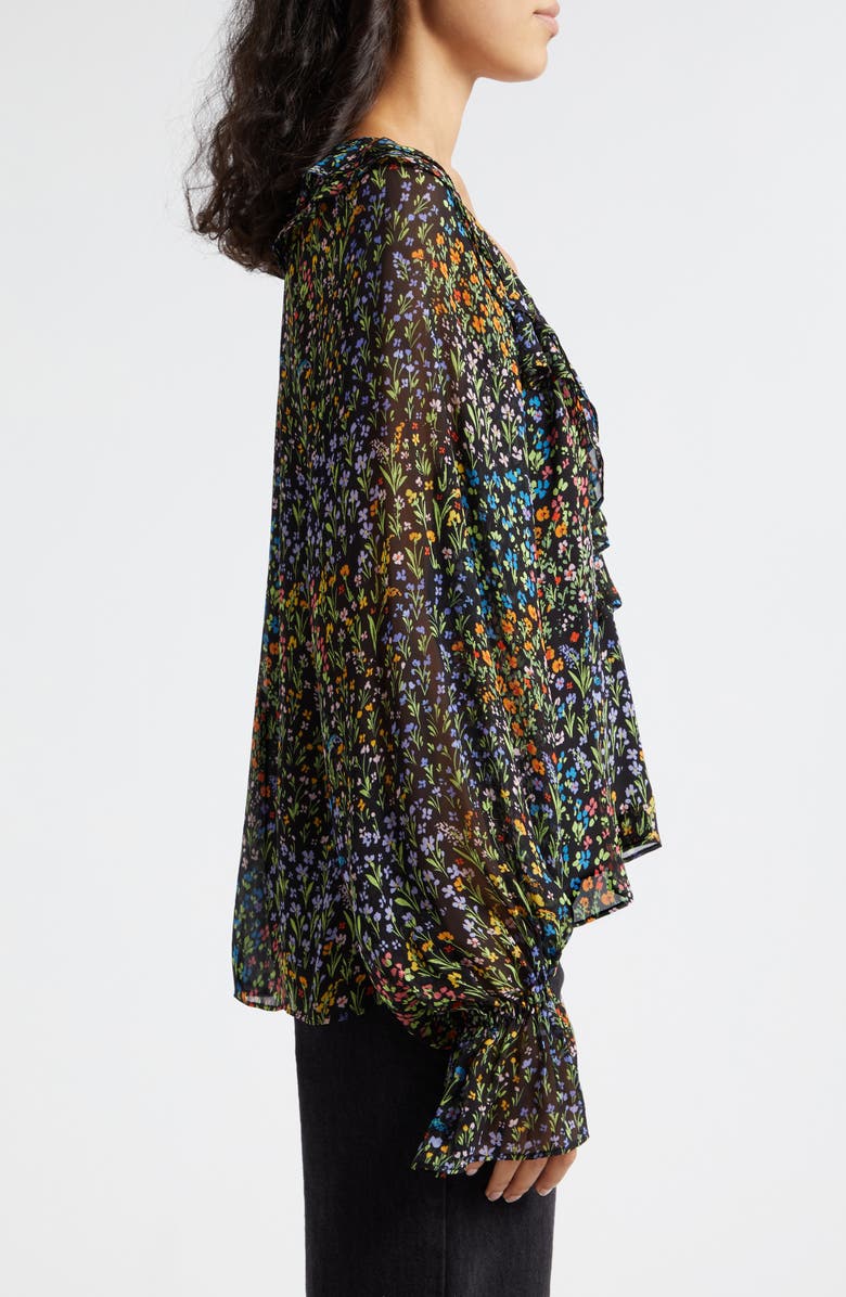 Ramy Brook Kendra Floral Print Ruffle Top, Alternate, color, Black Garden Ditsy Print
