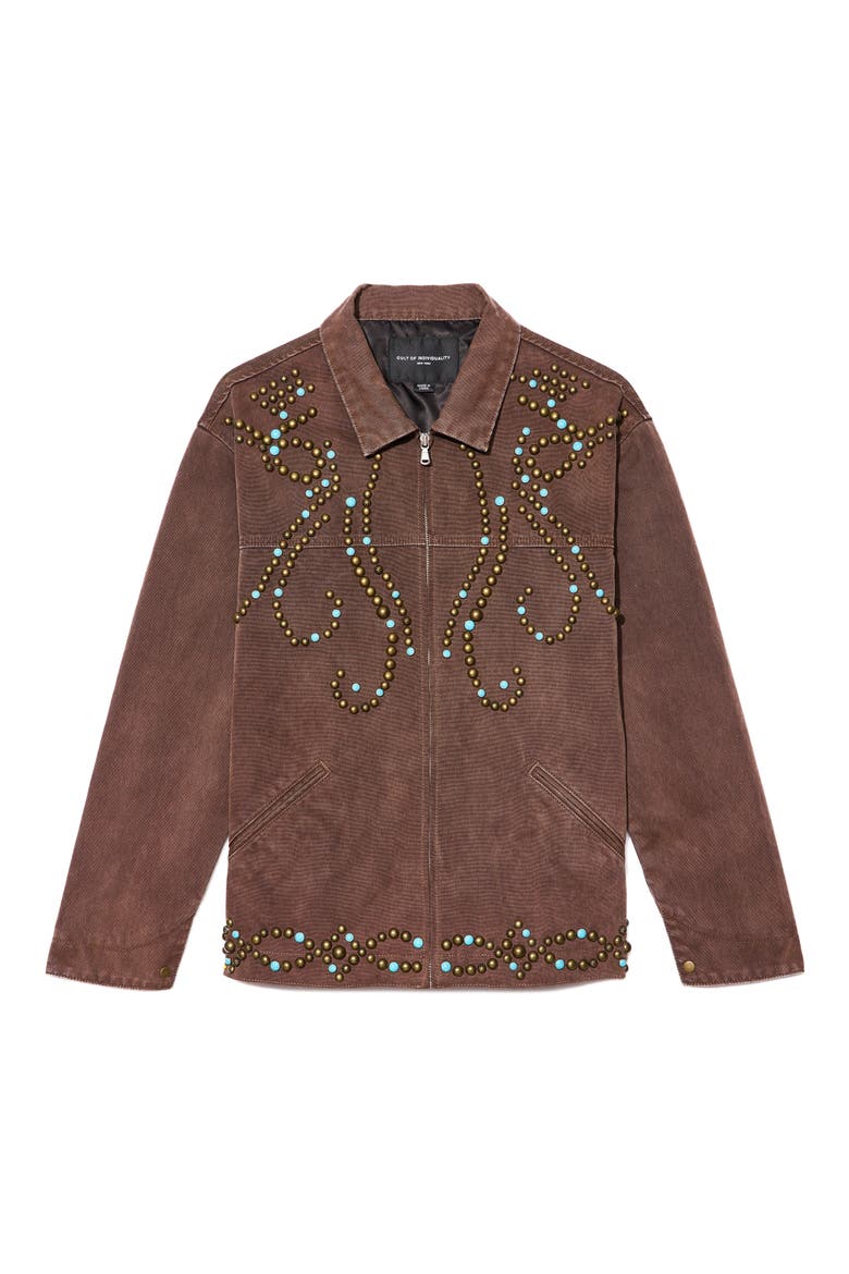 Canvas Workwear Jacket with Studded Detail, Main, color, PINECONE