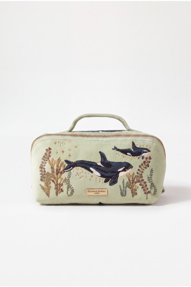 Wild Orcas Open Flat Makeup Bag, Main, color, Celadon