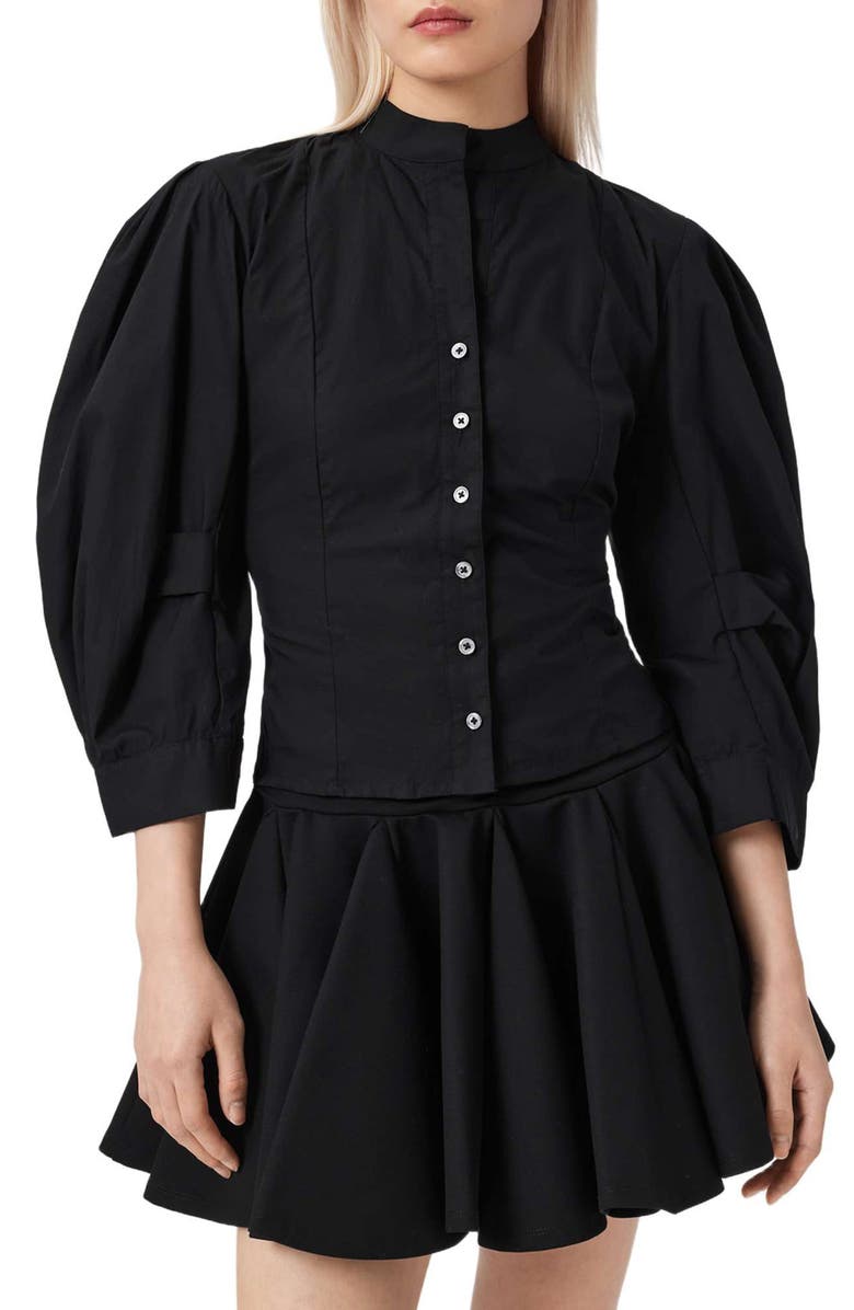 AllSaints Maud Lace-Up Long Sleeve Top, Main, color, Black