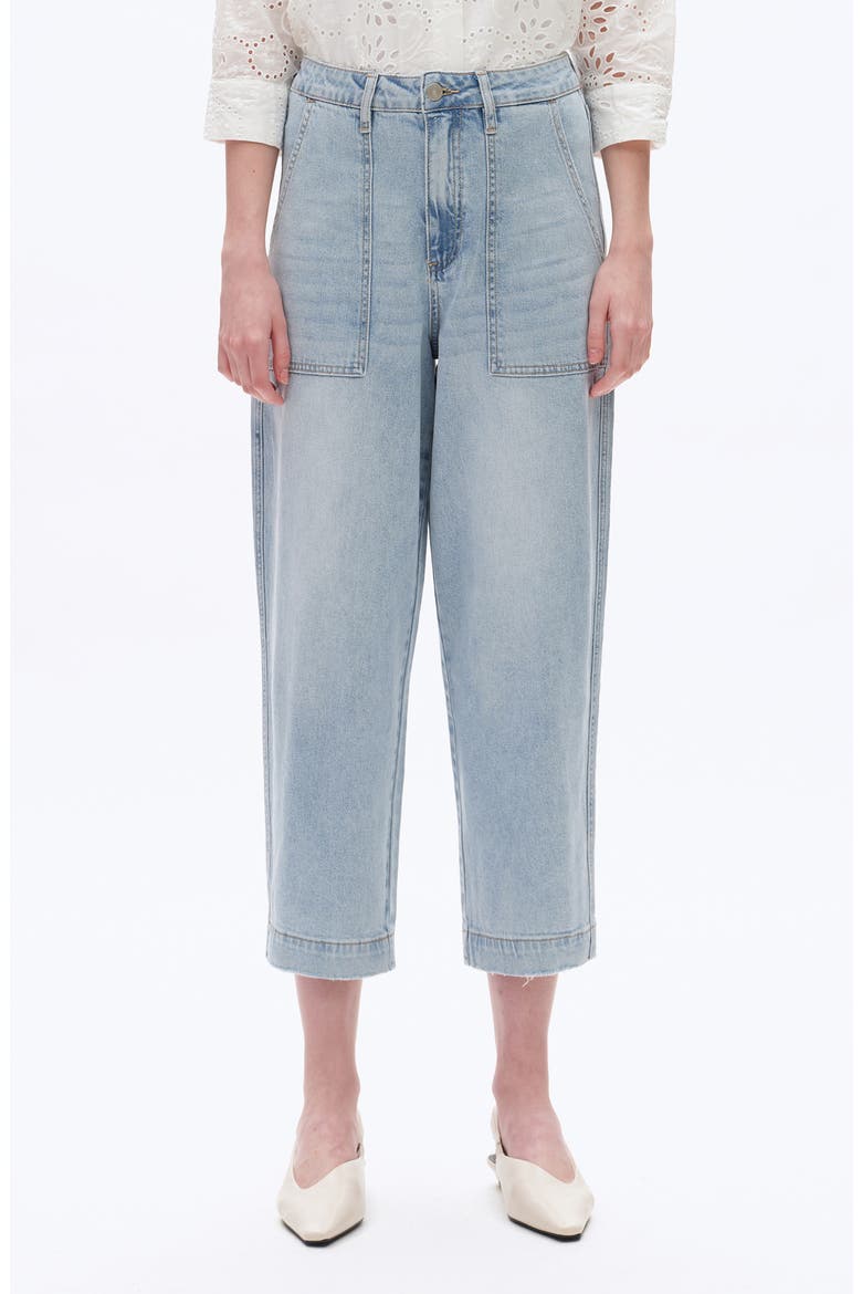Utility Super High Waist Crop Barrel Jeans, Main, color, LIGHT BLUE