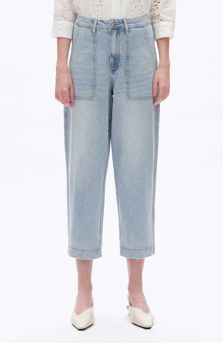 Bayeas Utility Super High Waist Crop Barrel Jeans, Main, color, Light Blue