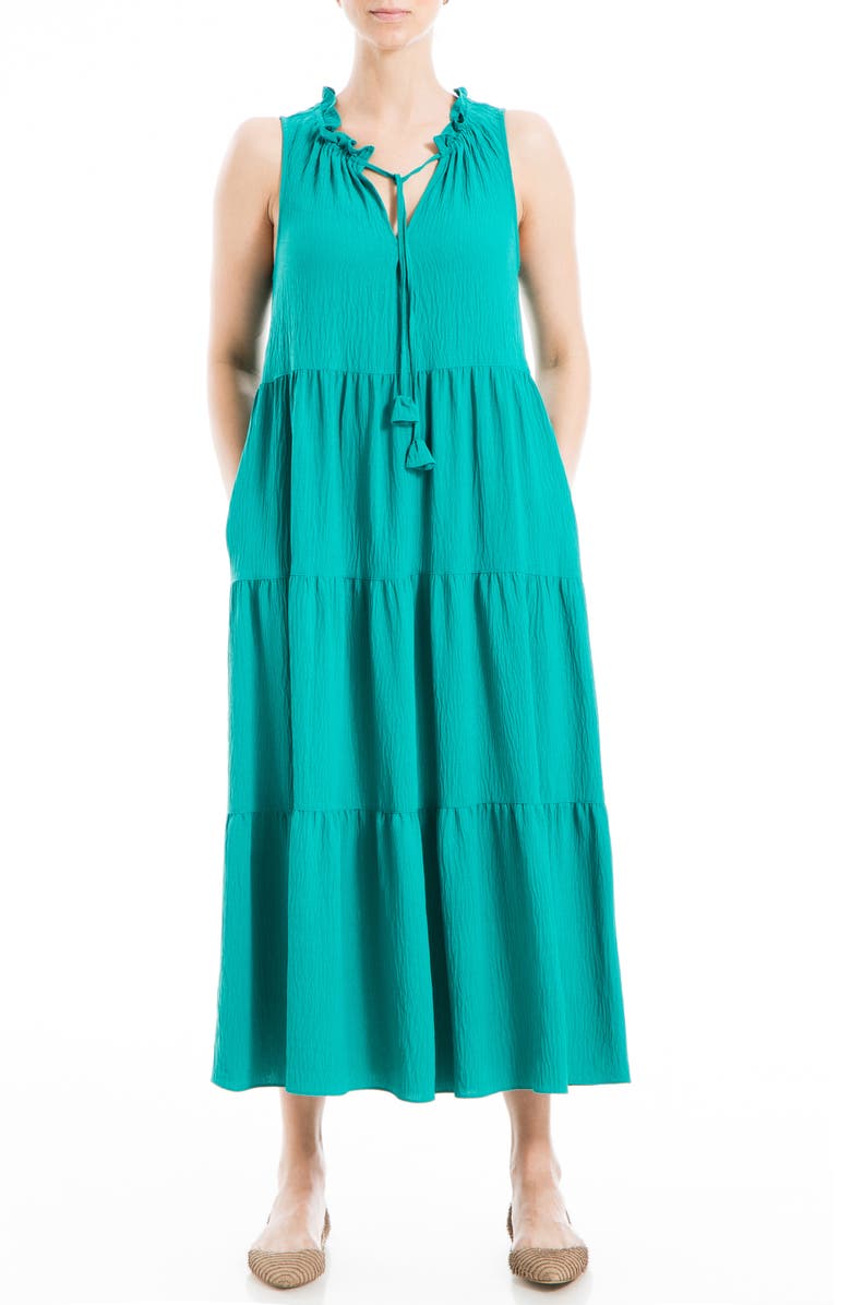 MAX STUDIO LONDON Tie Neck Tiered Maxi Dress, Main, color, 