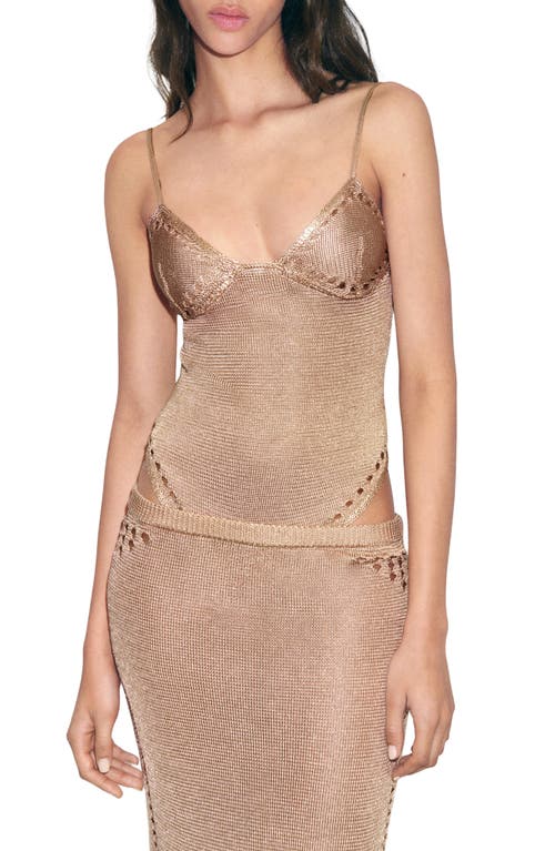 Mango Open Stitch Metallic Bodysuit In Gold