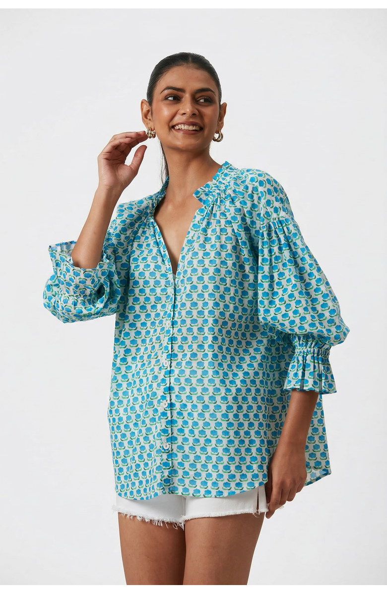 Ro's Garden Rachel Shirt, Main, color, Blue Asahi