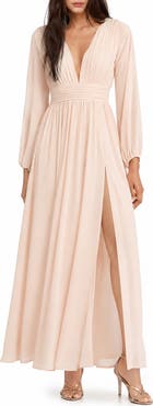 BY DESIGN Iris Plunge Neck Long Sleeve Maxi Dress