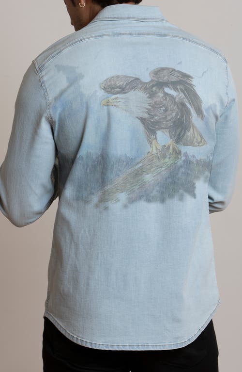 Shop Canyon Of Heroes Eagle Stretch Western Denim Shirt In Z/dnuextra Light Blue