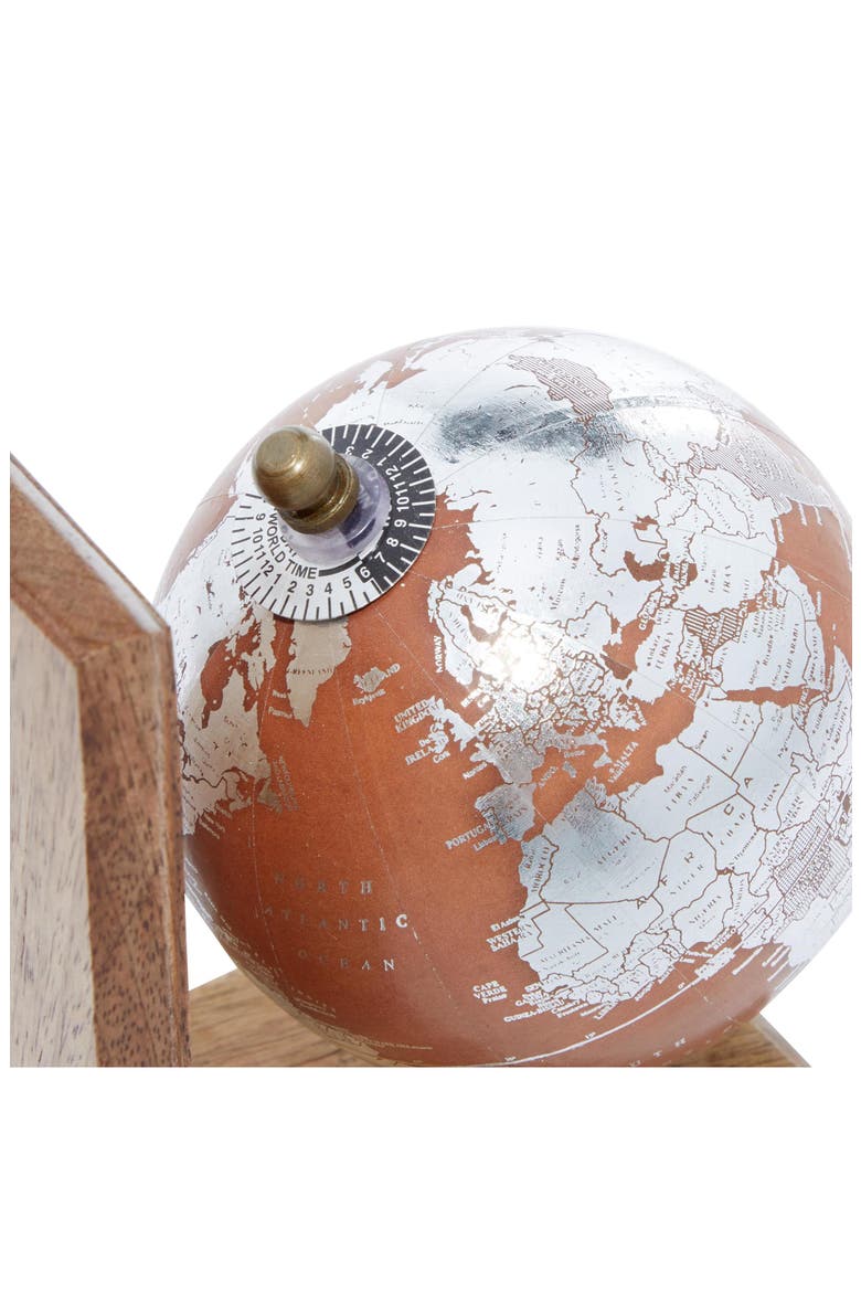 Brown Wood Globe Bookends, Alternate, color, BROWN