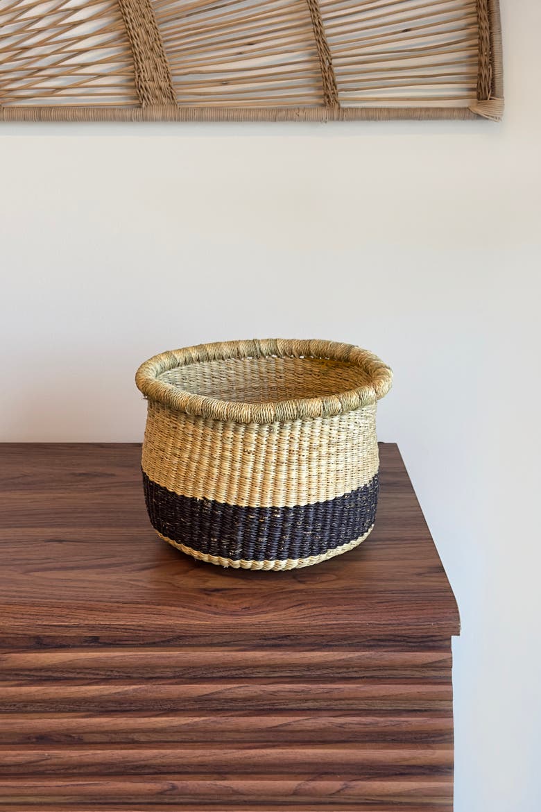 Handwoven Natural and Black Planter Basket, Alternate, color, Natural