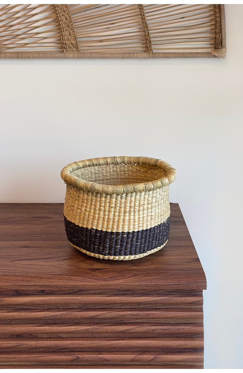 Mbare Handwoven Natural and Black Planter Basket, Alternate, color, Natural
