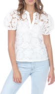 RAIN AND ROSE Floral Lace Puff Sleeve Top