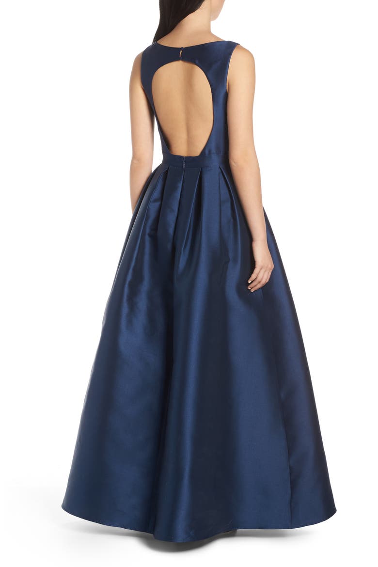 Perla Back Cutout Evening Dress, Alternate, color, NAVY