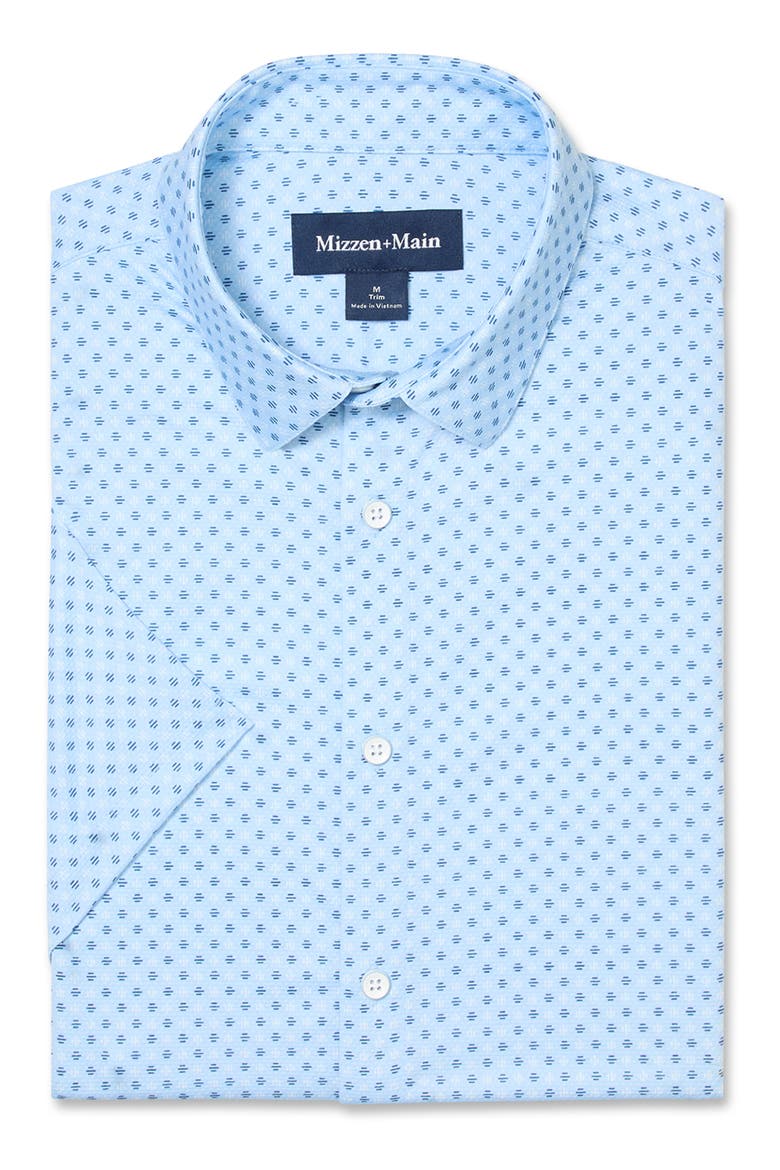 Halyard Print Short Sleeve Performance Button-Up Shirt, Alternate, color, CLOUD BLUE CIRCLE DASH