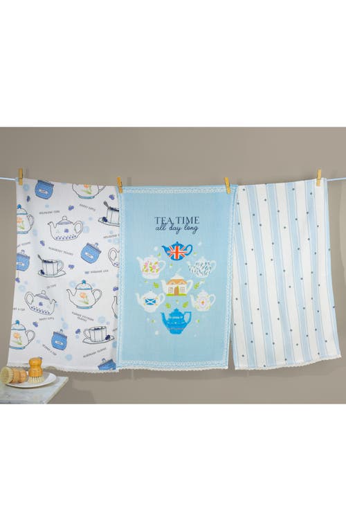 Tiramisu Set Of Three English Tea Time Cottage Kitchen Towels In Blue