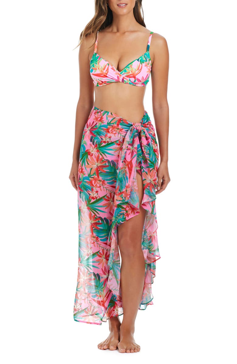 BLEU by Rod Beattie Ruffle Chiffon Sarong Cover-Up, Alternate, color, 