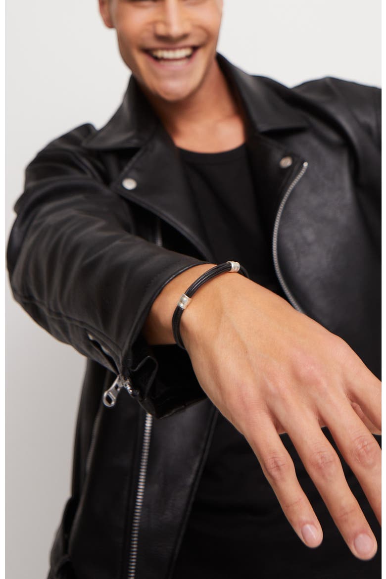 Double Wrap Leather Bracelet, Alternate, color, Silver