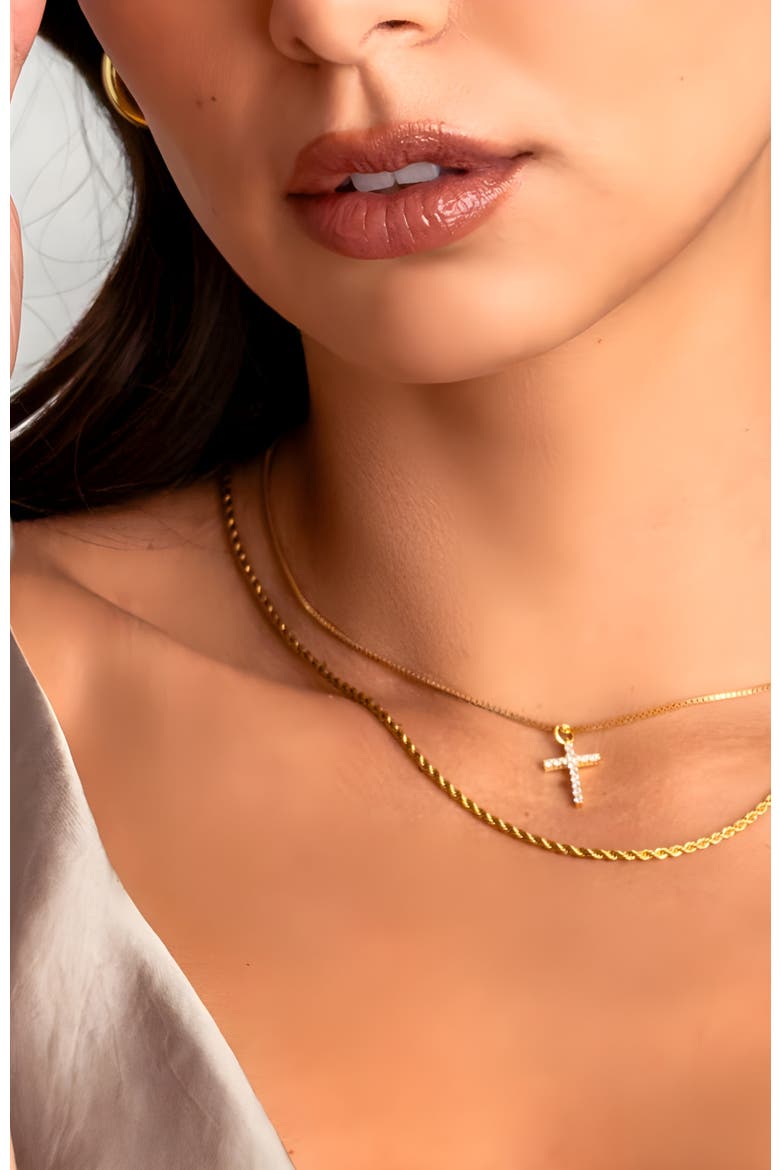 Pave Cross Necklace, Alternate, color, 18k Gold Over Sterling Silver