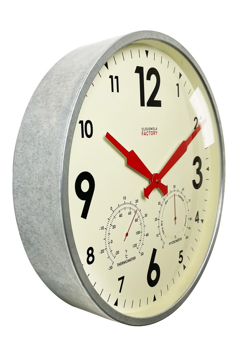Factory Outdoor Wall Clock & Weather Station (Nordstrom Exclusive), Alternate, color, GREY