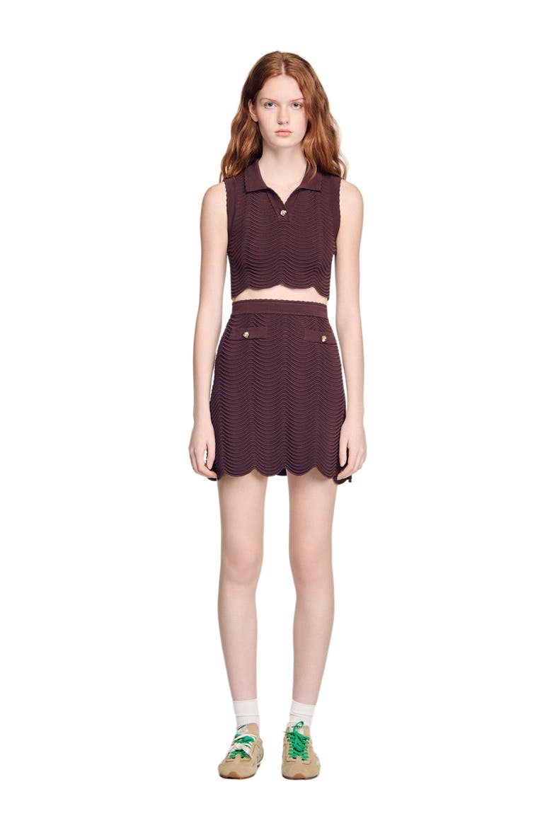Cropped decorative knit top, Alternate, color, Brown