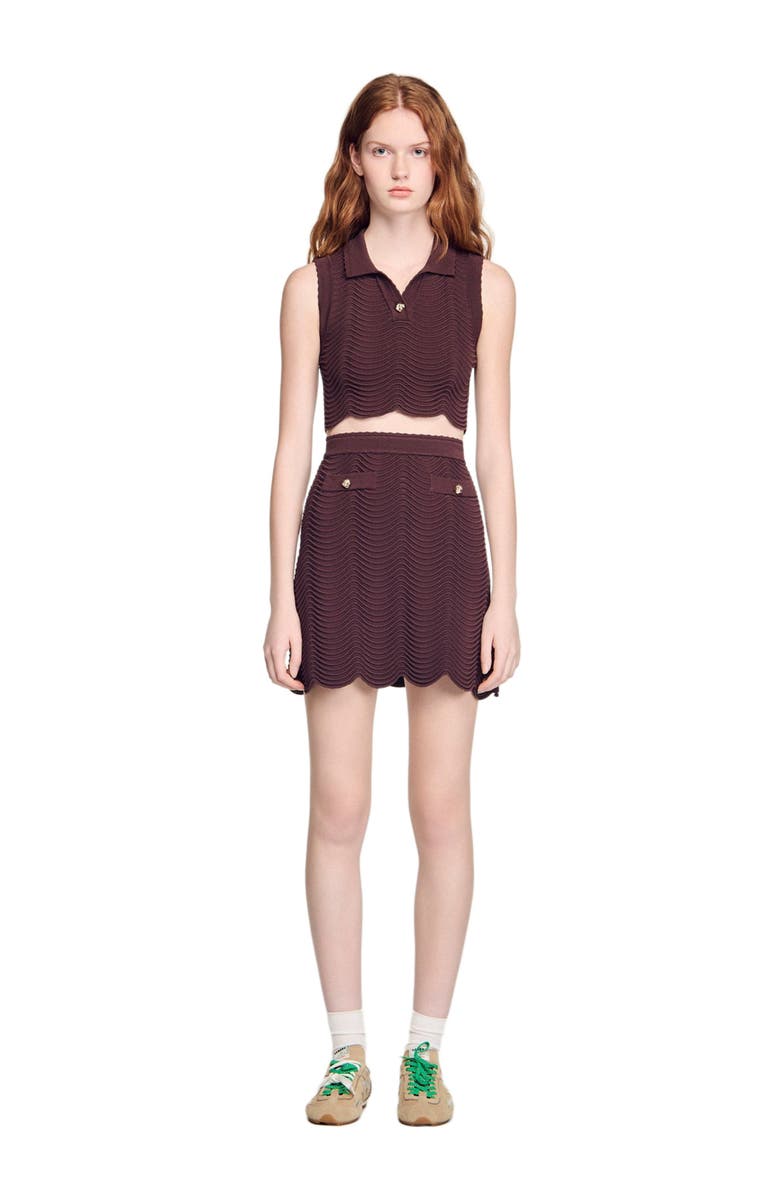 SANDRO Cropped decorative knit top, Alternate, color, Brown