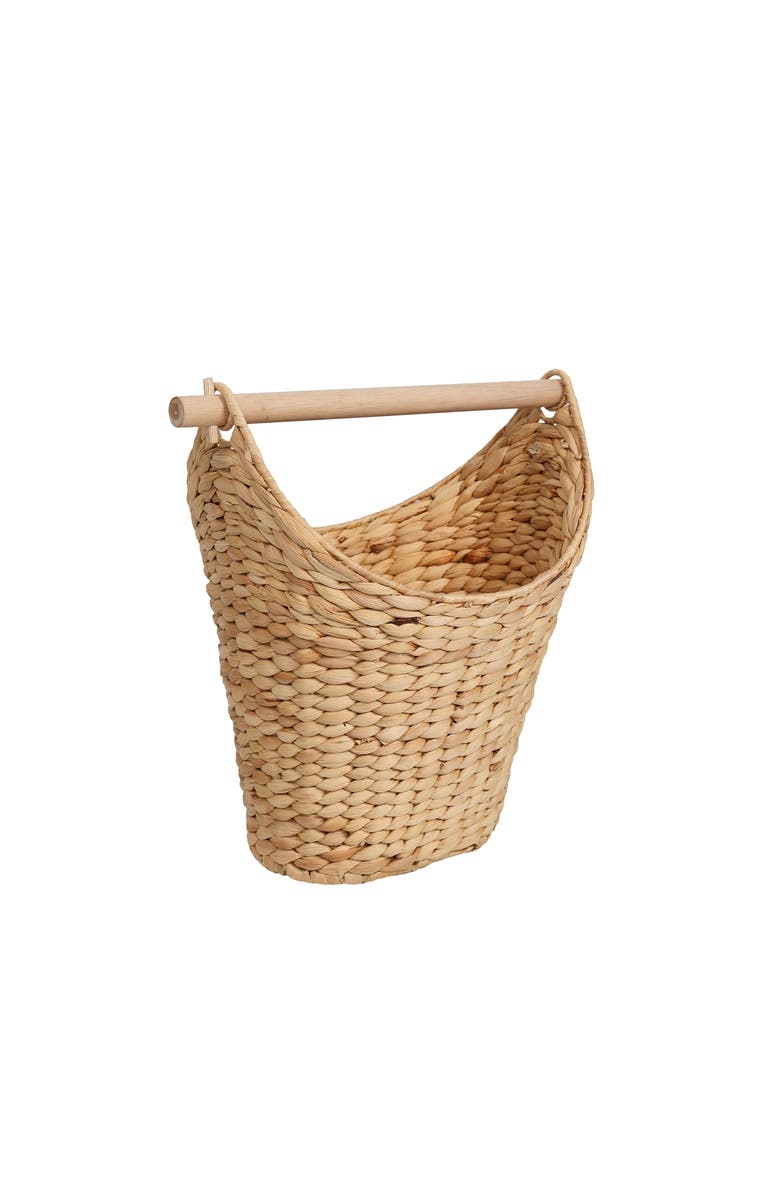 HAPPIMESS Talia Classic Coastal Hand-Woven Water Hyacinth Toilet Paper Basket with Wood Bar, Main, color, Natural