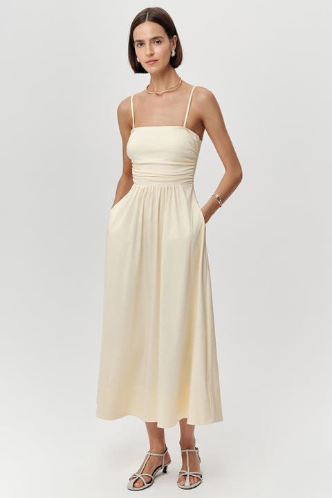 Violet Spaghetti Strap Elastic Waist  Midi Dress