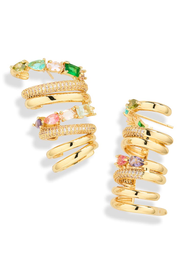 Cubic Zirconia Ear Climbers, Main, color, GOLD MULTI