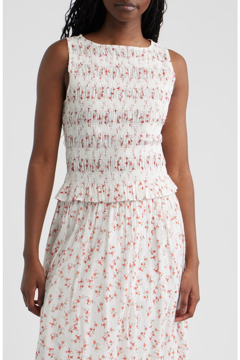 Kane Floral Smocked Cotton Tank, Main, color, ROUGE ROMANTIC