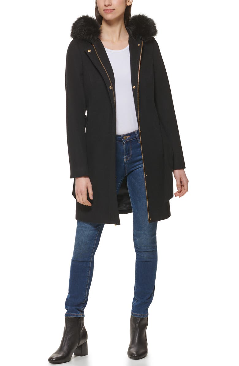 Cole Haan Faux Fur Trim Wool Blend Jacket, Alternate, color, 