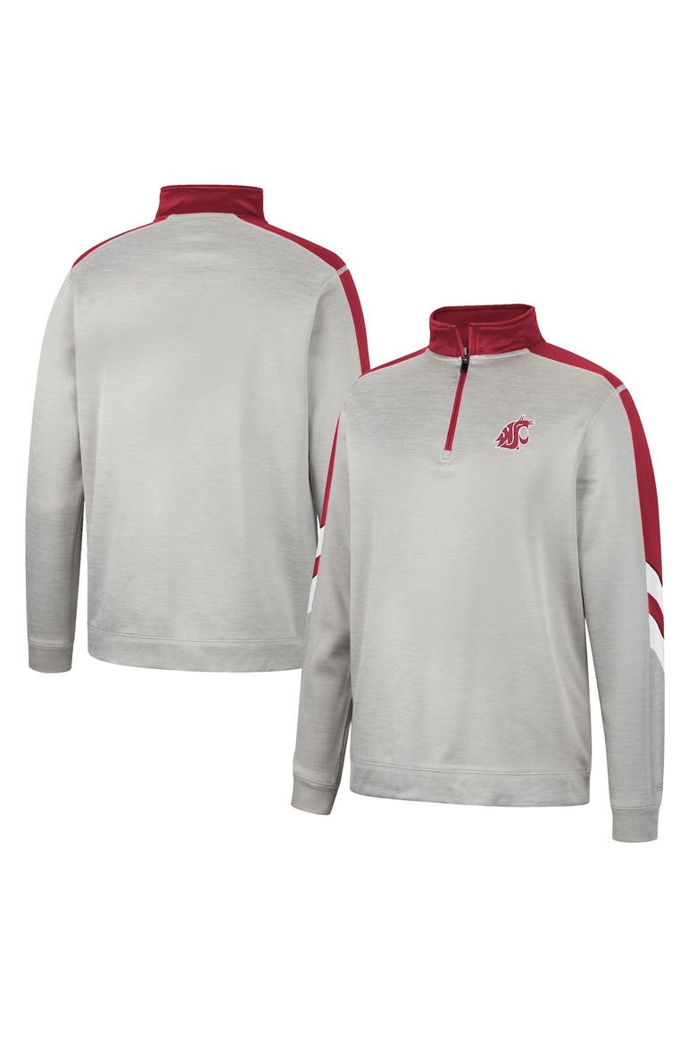 Men's Colosseum Gray/Crimson Washington State Cougars Bushwood Fleece Quarter-Zip Jacket, Main, color, Gray