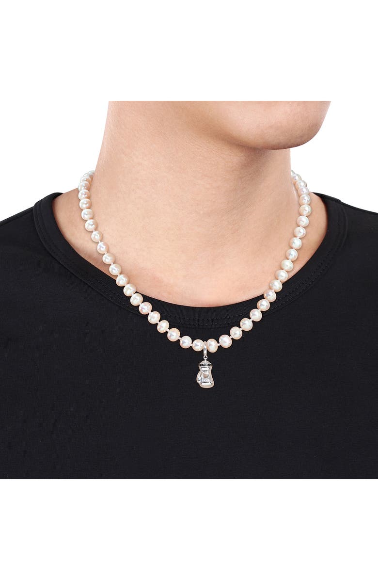 DELMAR Men's 7–7.5mm Cultured Freshwater Pearl & Black Diamond Pendant Necklace - 0.04ct., Alternate, color, 